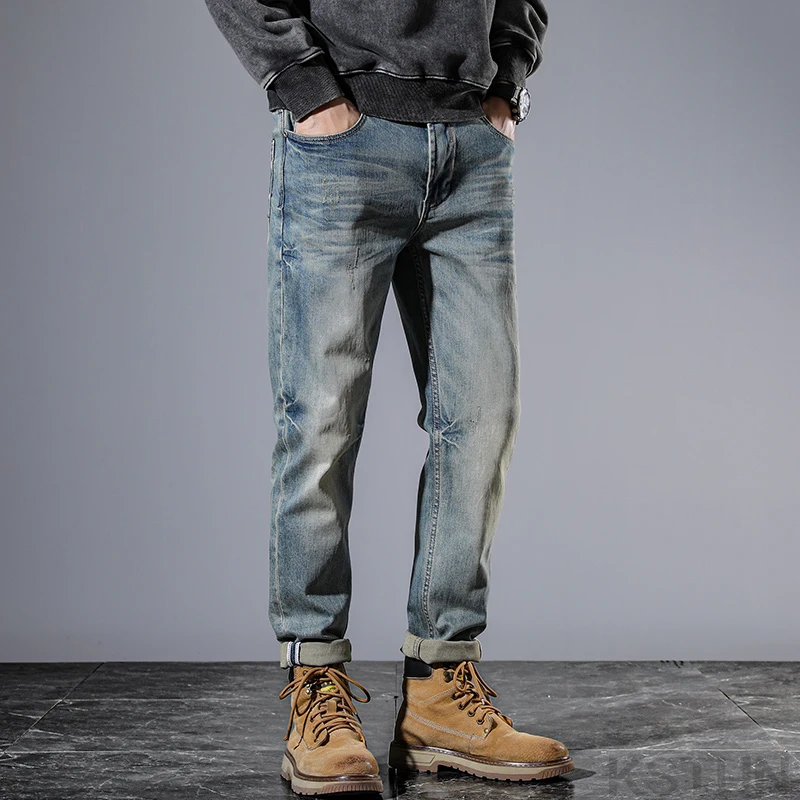 Мужские облегающие джинсы KSTUN эластичные повседневные брюки из денима для