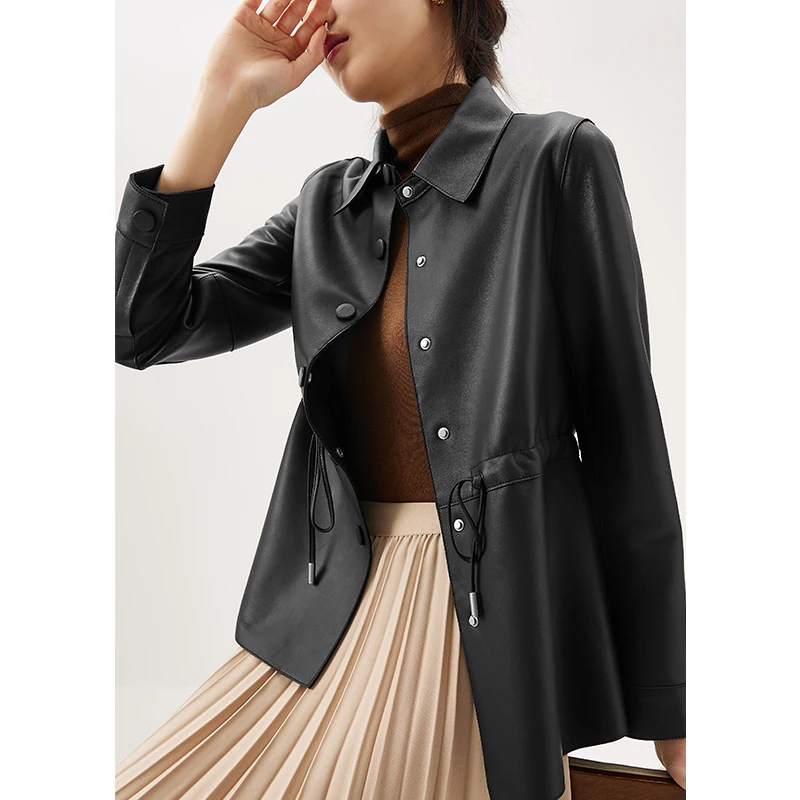 Autumn 2022 New Genuine Leather Jacket Women  Sheepskin  Office Lady  Sheepskin  Adjustable Waist  Casaco Feminino Inverno