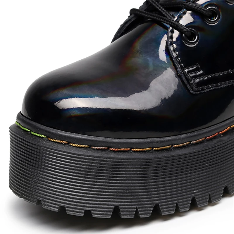 2022 New Mid Calf Boots Women Fashion Lace-up Zipper Botas Mujer Boots Black Reflective Platform Heel Ladies Shoes Gothic Punk