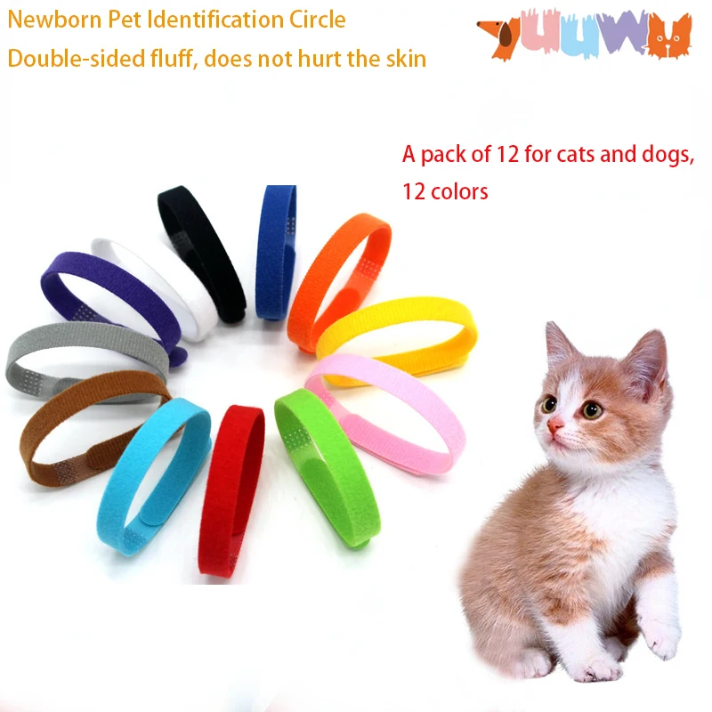 12 Pcs/Set  Puppy Collars Adjustable Nylon Newborn Pet Identification Circle Color Collar Small Pet Dog Kitten Necklace Whelping