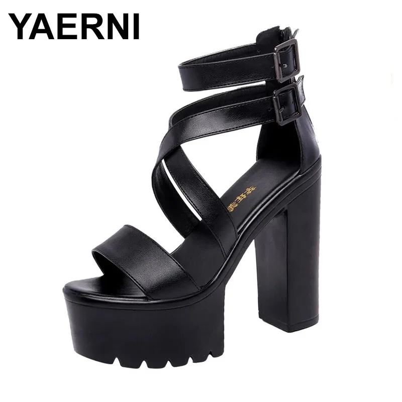 

2023 Open Toe Black Sandals Woman Platform Shoes Thick Heels Sandals Brand Designer Sexy Soft Leather Women's Shoes Summer