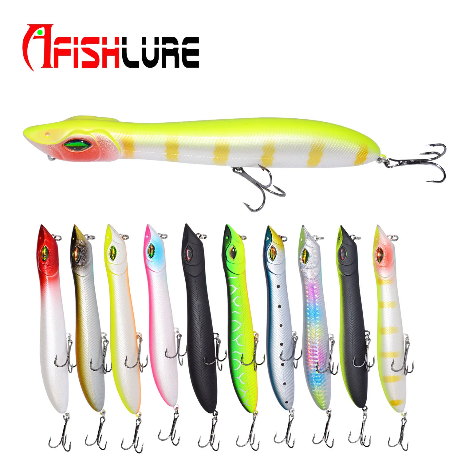

Afishlure Snake Head Minnow Topwater Popper Lure Hard Bait 140mm 26g Wobblers Floating Lure