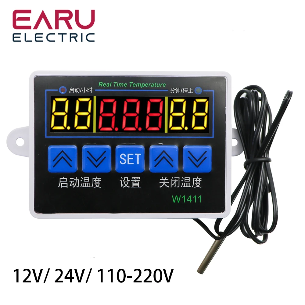 

W1411 AC110V-220V DC 12V 10A LED Digital Temperature Controller Thermostat Control Switch Sensor For Greenhouses Aquatic Animal