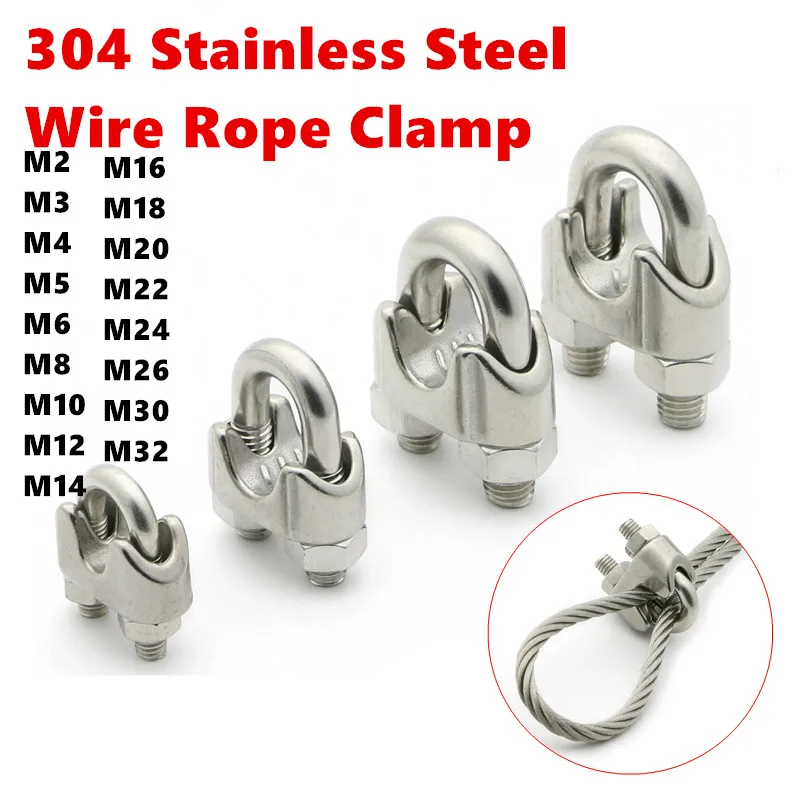 

M2 3 4 5 6 8 10 12 14 16 18 304 Stainless Steel Wire Rope Clips U type clamp Wire Rope Clip Cable Bolts Rigging Hardware clamps