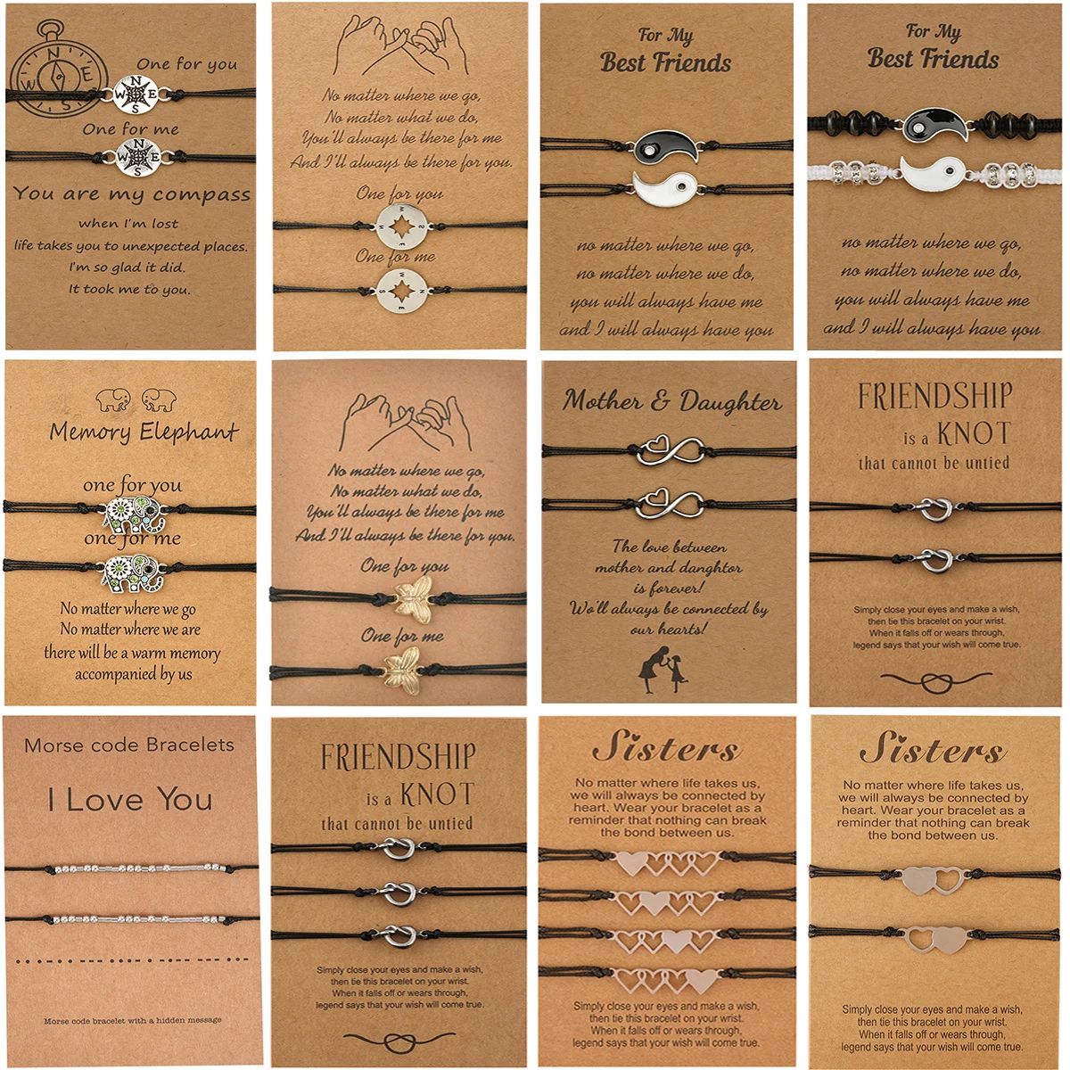 

Charm Bracelet For Couple Friendship Compass Tai Chi Butterfly Pendant Rope Chain Bracelet Bangle For Women Men Lucky Jewelry