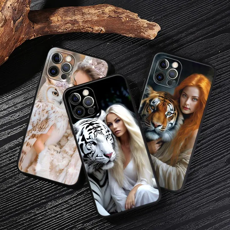 Чехол для телефона Lion Woman Animals and Girls iPhone Apple 16e 11 12 13 14 15 16 Pro Max Plus X XS силиконовый