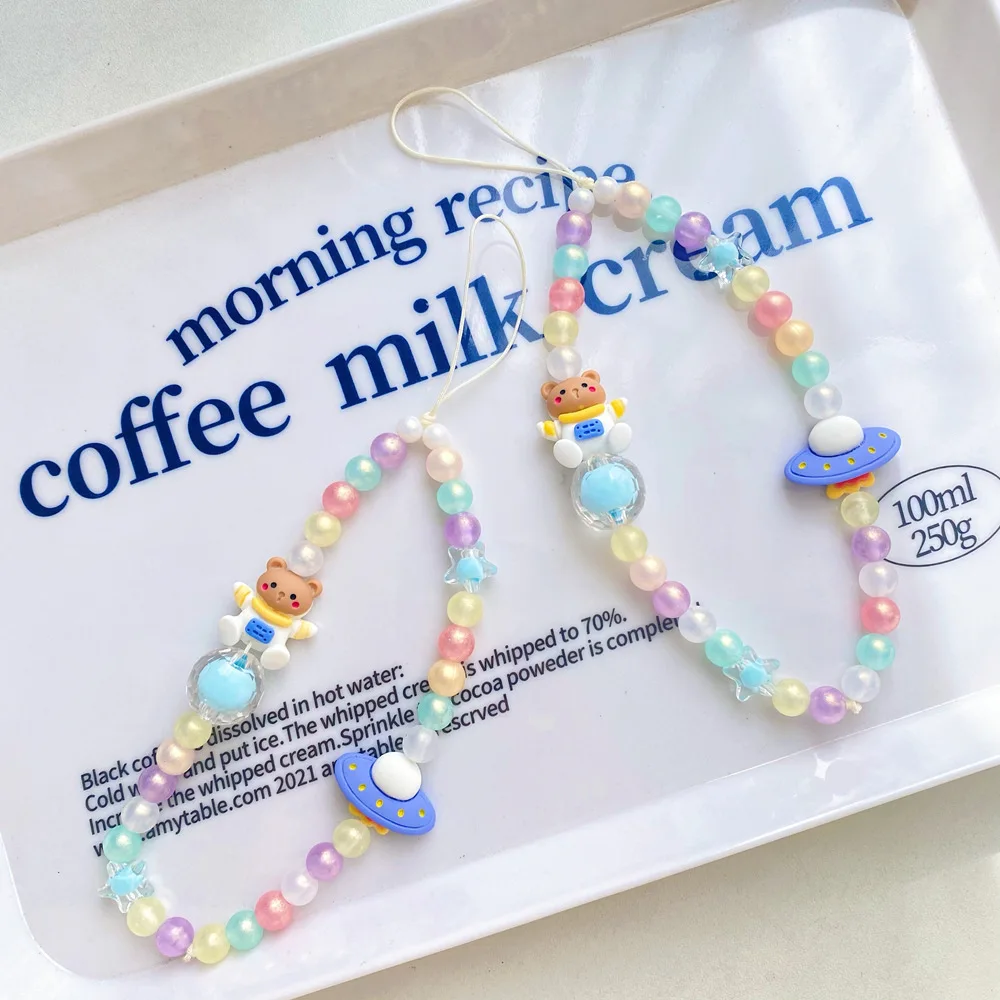 

Cute Bear Beaded Mobile Phone Chain Creative Astronaut Hand Rope Color Bead Mobile Phone Lanyard Mobile Phone Case Accessories