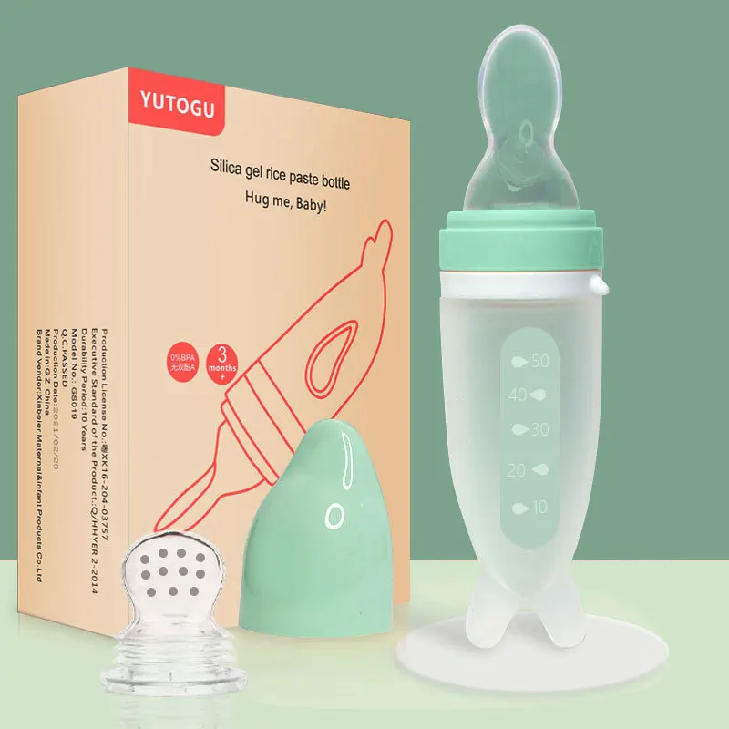 

Baby Feeding Spoon Bottle Squeeze Rice Paste Milk Bottle Fruits Bite Nipple Baby Feeding Spoon Cartoon Dolphin Silicone Spoon