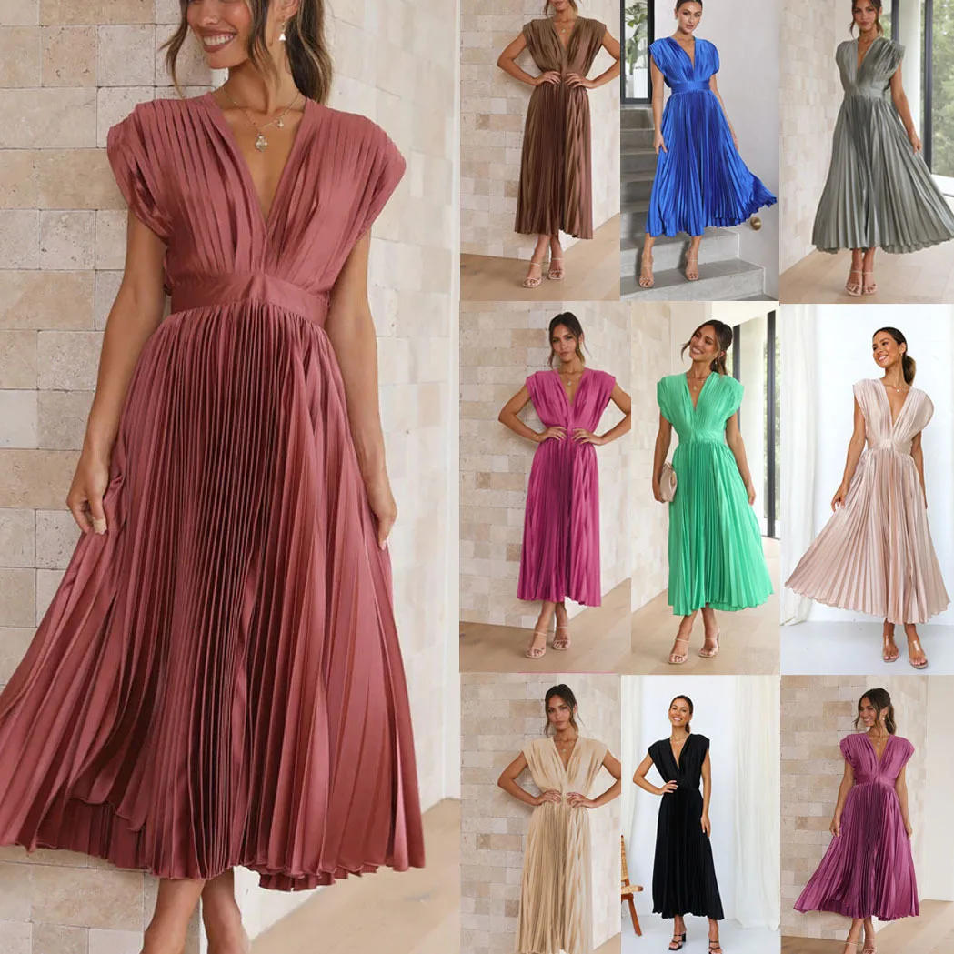 

Dress for Women 2023 Spring/Summer New Sexy Pleated Dress Ladies Casual Loose Zipper Sleeveless Dress