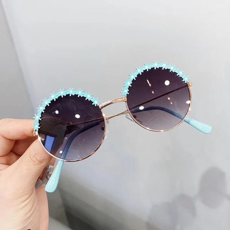 

Round Kids Sunglasses Flower Baby Children Shades Sun Glasses Girls Cute Half Frame Metal Uv400 солнцезащитные очки для мужчин