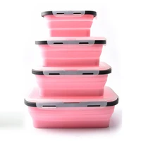4pcsset silicone rectangle lunch box collapsible bento folding food container bowl 3505008001200ml for dinnerware
