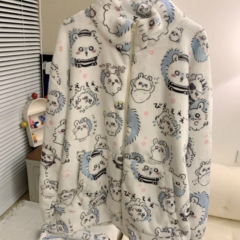 Аниме мультфильм Momo Chikawa воротник-стойка на молнии фланелевая пижама Kawaii зимняя