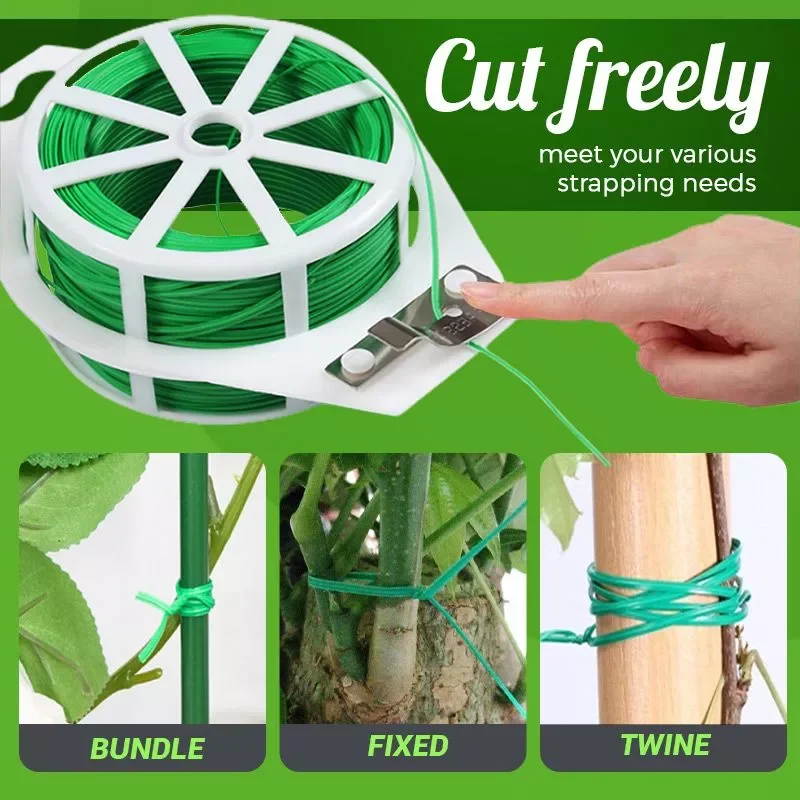

20M Garden Twist Ties Wire With Shear Green Coated String With Cutter Sturdy Plant Twist Tie Gardening Vegetable Grafting Fixer