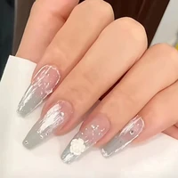 24pcsbox detachable coffin false nails wearable long ballerina embossed camellia fake nails full cover nail tips press on nails