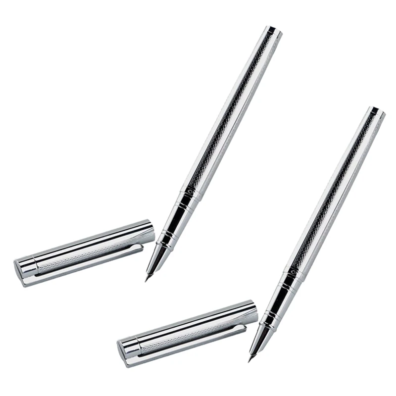 

2X Jinhao Fountain Pen 126 Executive Complete Silver Fine Hooded Nib(Silver)