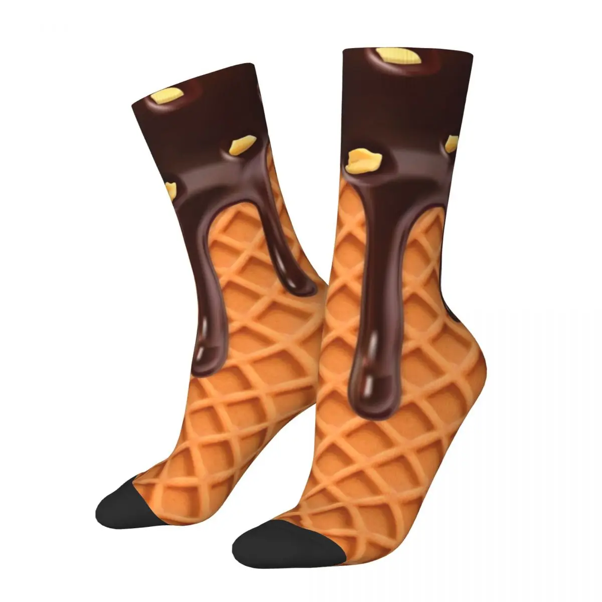 

Happy Funny Male Men Socks Crazy Nutty Chocolate Ice Cream Waffle Sock Skateboard Women Socks Spring Summer Autumn Winter