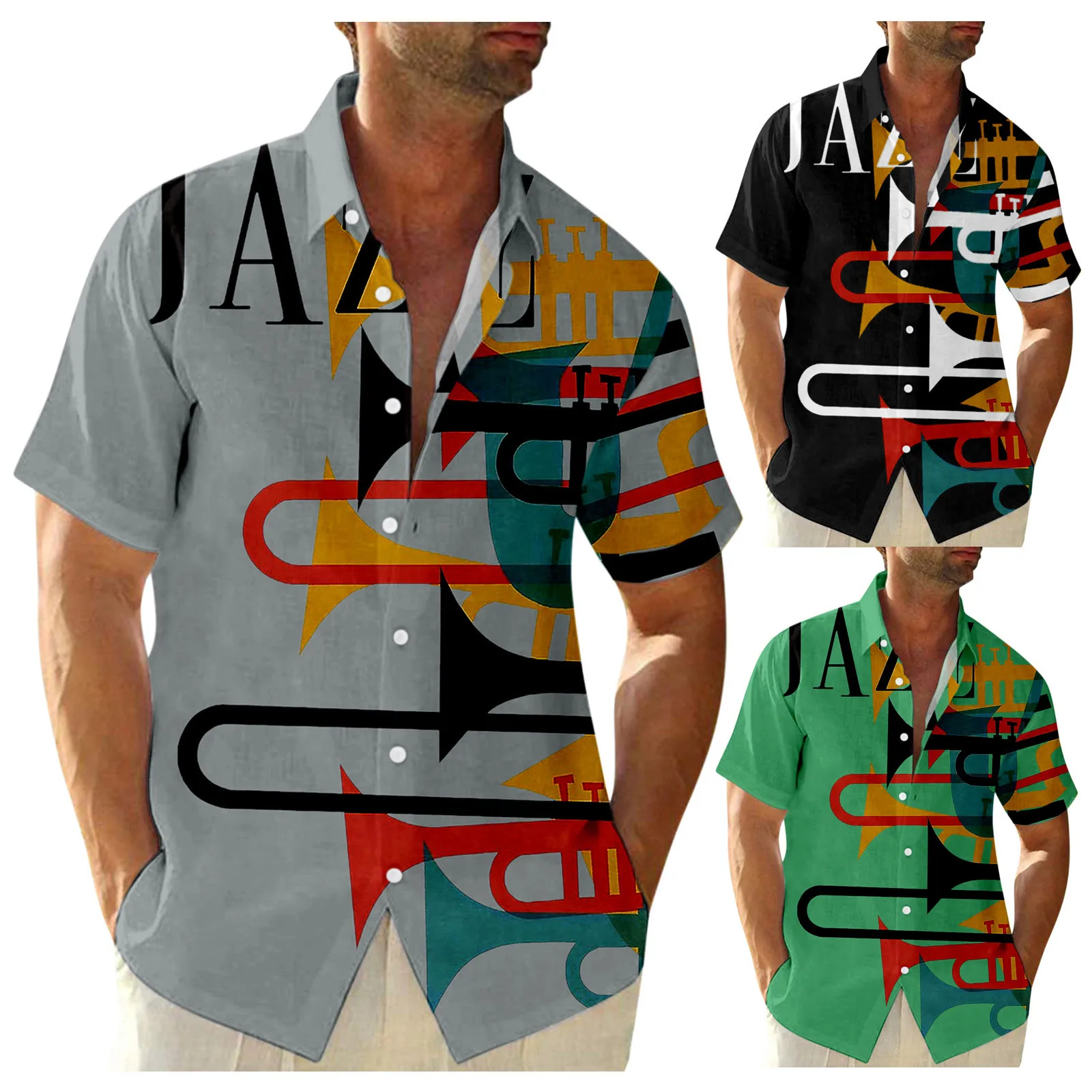 

Casual Shirt Dress Male Summer Casual Music Print Plus Size Shirt Short Sleeve Turn Down Casual Shirt Dress Dress Shirt Button