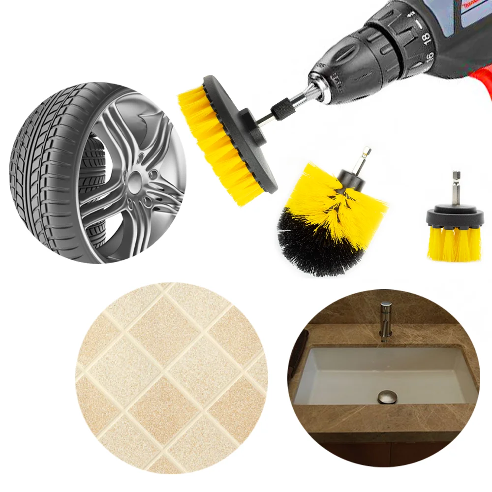 

2/3.5/4/5 Brush Kit Electric Scrubber Drill Brush Kit Plastic Round Cleaning Brush Tool for Carpet Glass Car Tires Nylon Brushes
