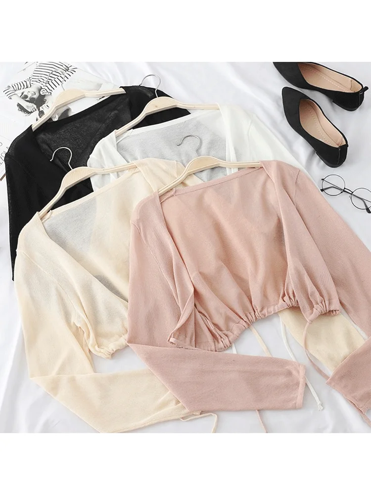 

Women Summer Sun Protection Coat Lace Bow Ruffle Cardigan Shirt Female Blouse Tops for Woman Covers Blusa White Y2K Korean Shirt