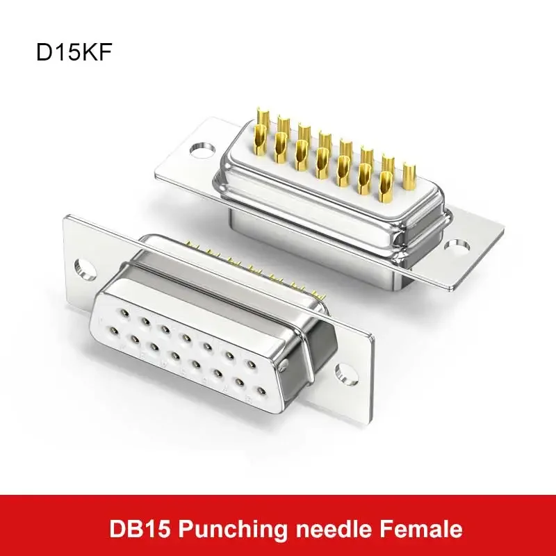 

15-контактный разъем промышленного класса, штекер, гнездовой разъем, твердая игла, 2-рядный последовательный Разъем DB15, блестящий металлический корпус, паяльная вилка