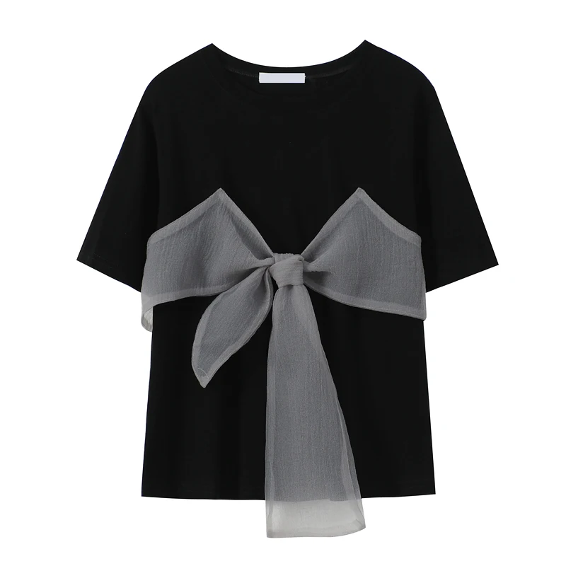 

Bow Tie Black Short Sleeve T-shirt Women's Summer Design Sense Of Niche Fashion Top 2022 Women Fashion Clothing
