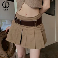 %e3%80%90with lining and belt%e3%80%9190s high waisted brown pleated skirt casual mini skirt retro y2k short skirt women korean preppy skirts