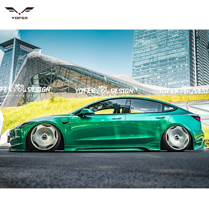 Фото 2023 2024 Bodykit для модели3 Yofer, боковые юбки с автоматическим диффузором для губ, автомобильные аксессуары, универсальные боковые фартуки, юбки для Tesla Model 3 №3