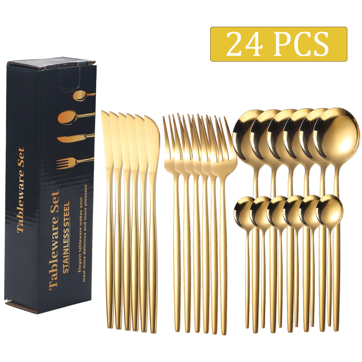 

24pcs Stainless Steel Flatware Set Service for 6 Tableware Cutlery Set Include Spoons Forks Knives for Kitchen Home Restaurant