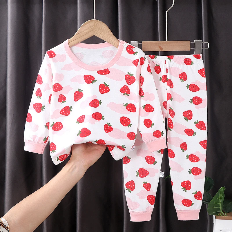 

SAILEROAD Boys Girls Spring Pajamas Set Children Strawberry Cotton Kids Long Sleeves Pijama Baby Sleepwear Clothing Nightwear