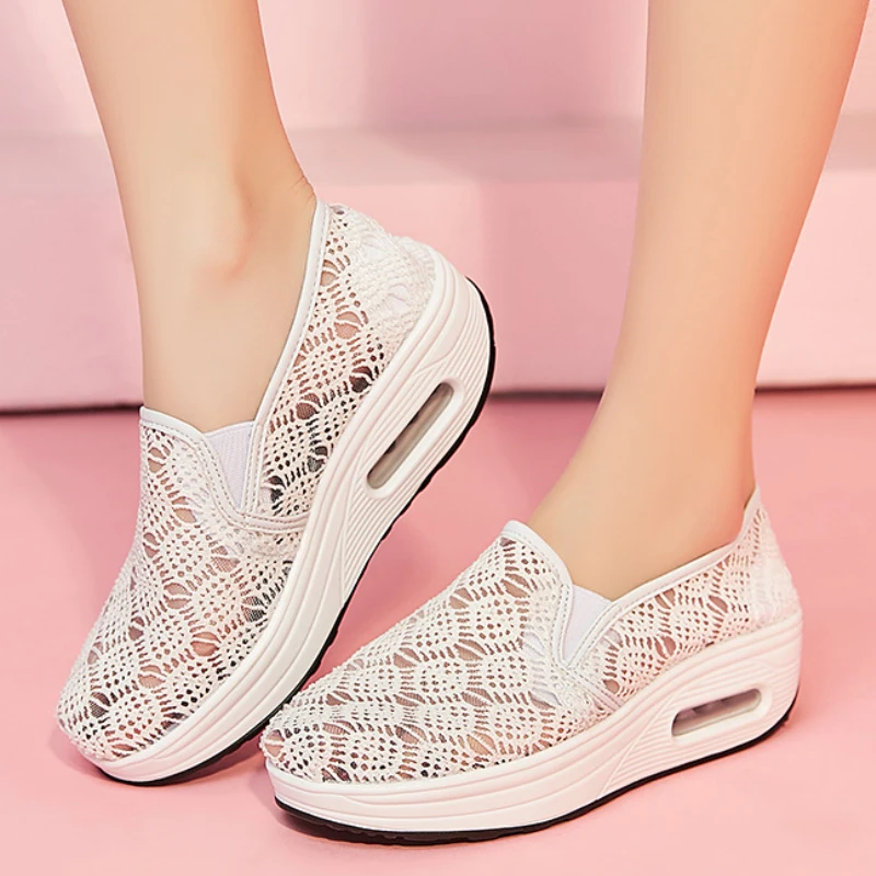

Summer Women Sandals Lace Cutout Casual Shoe Air Cushion Platform Sport Shoe Luxury Design Canva Shoes Slip-on Lazy Fisherman