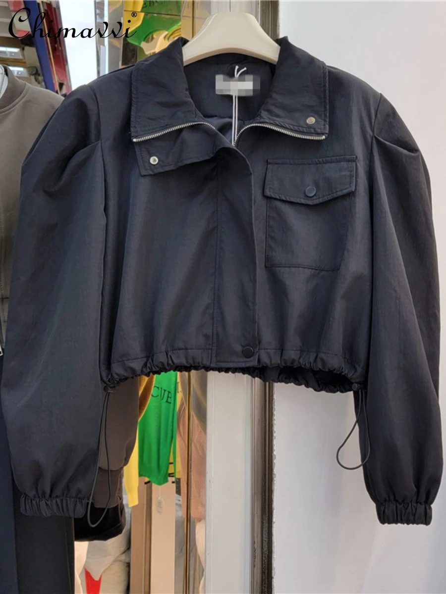 

2022 New Women's Fall Fashion Casual Solid Color Short Coat Female Elegant Loose Waist Slimming Embroidered Back Letters Jacket