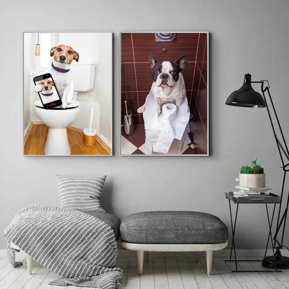 Современный скандинавский стиль туалетная собака газета постер с животными