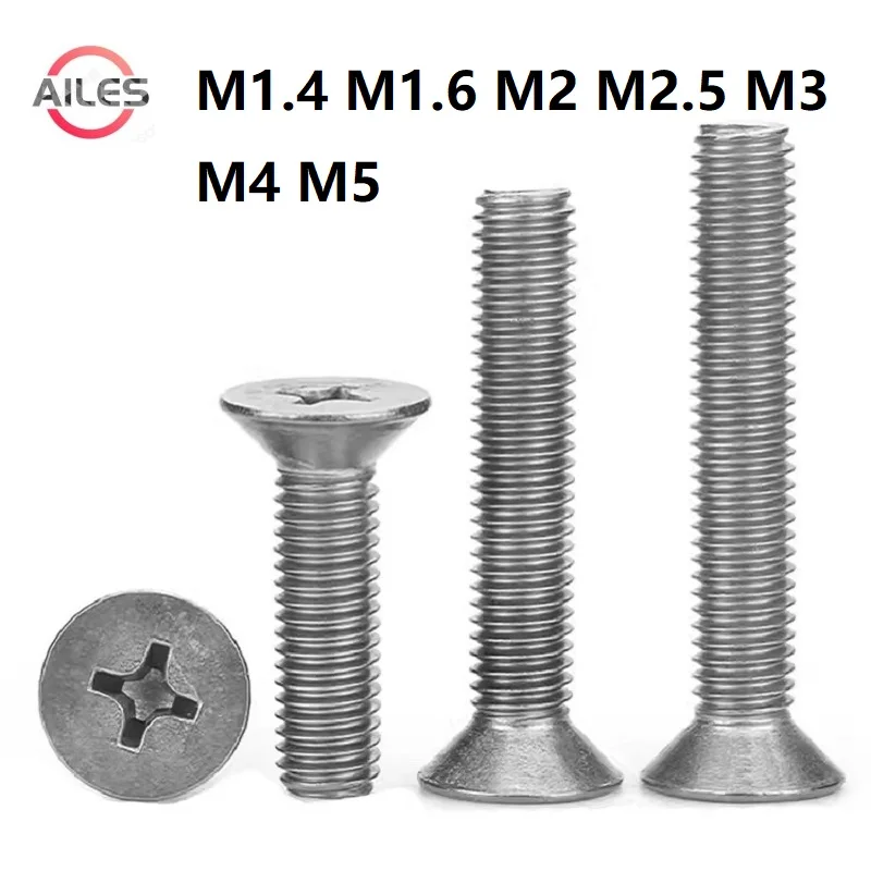 

TA2 Винты с потайной головкой из чистого титана с крестообразным шлицем M1.4 M1.6 M2 M2.5 M3 M4 M5 Болты Philips с плоской головкой из титанового сплава