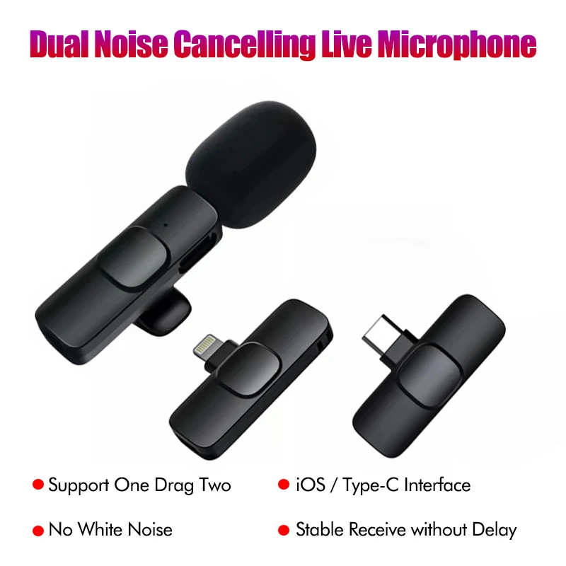 

Wireless Lavalier Microphone Portable Mic for iPhone Android Camera Video Recording Live Broadcast Gaming Phone Microfonoe Mini