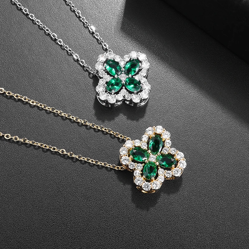 

Elegant and delicate shining zircon pendant necklace ladies charm fashion lucky four-leaf flower necklace versatile trend gift