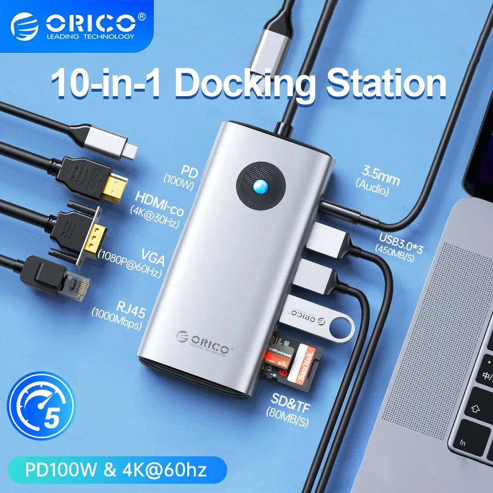 

Док-станция ORICO, 10 в 1, 4K 60 Гц, USB 3,0
