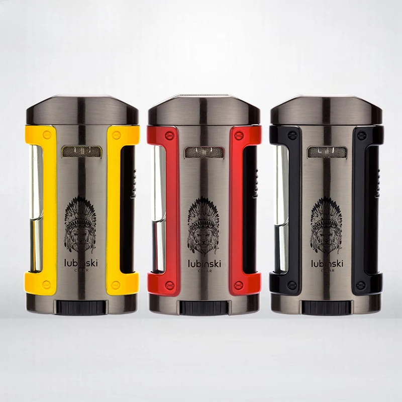 

Zinc Alloy Electroplating Blue Flame Wind Proof Four Straight PunchLUBINSKI Butane Torch Lighter Accesorios Para Cigarros