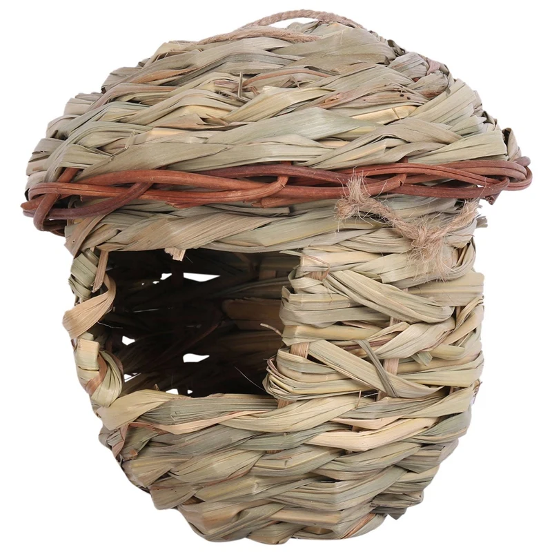 

Травяная птичья хижина, уютное место для отдыха для птиц, обеспечивает укрытие от холодной погоды, Тканые вручную птичьи домики гнезда идеа...