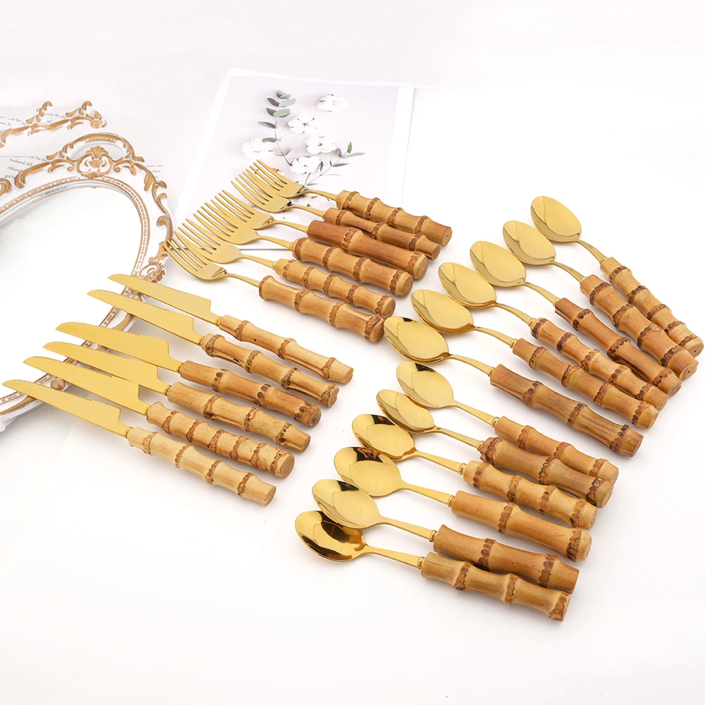 

Набор посуды Drmfiy золотистого цвета с бамбуковой ручкой, 24 шт.