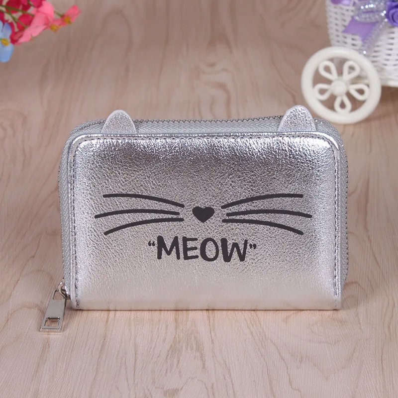 Cartoon Cat Purse Small Bags for Girls Laser PU Leather Animal Cat Pink Wallet Cute Purses Card Holder Luxury Purse Carteras