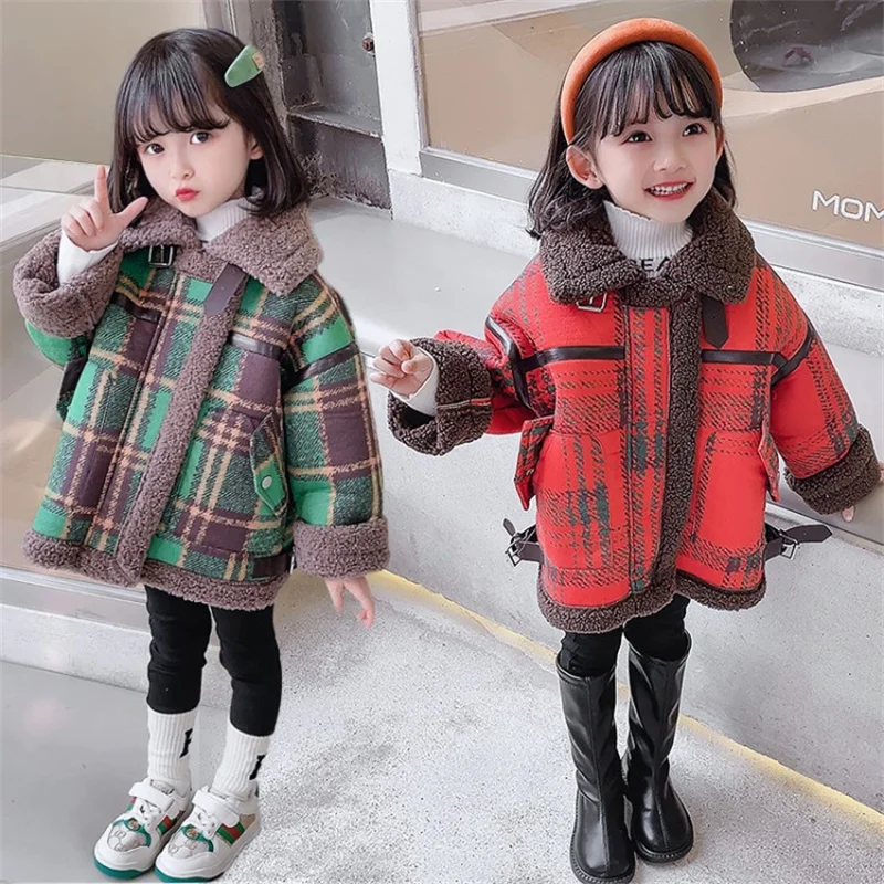 

Girls Woolen Coat Jacket Outwear 2022 Cute Plus Thicken Spring Autumn Cotton Overcoat School Soft Gift Teenagers Tops Children's