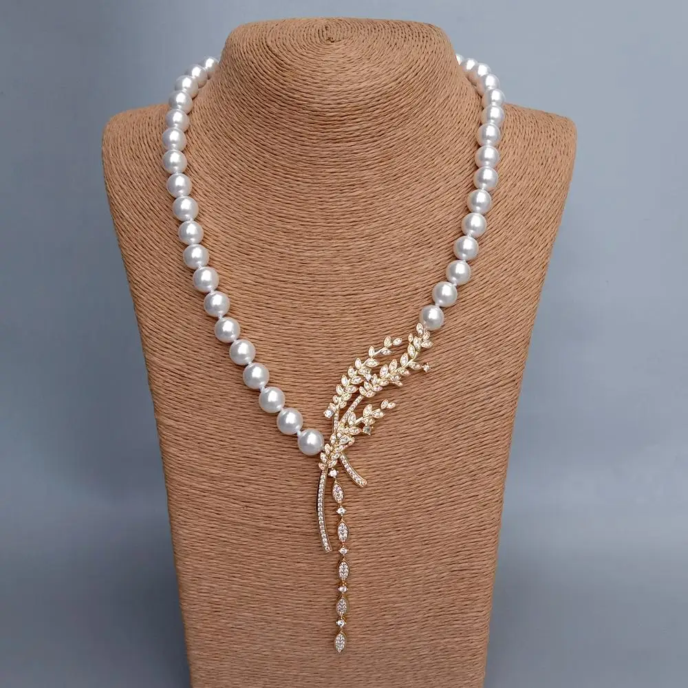 Y·YING Белая морская ракушка Жемчуг Cz Pave Кулон Колье Ожерелье Лариат Ювелирные