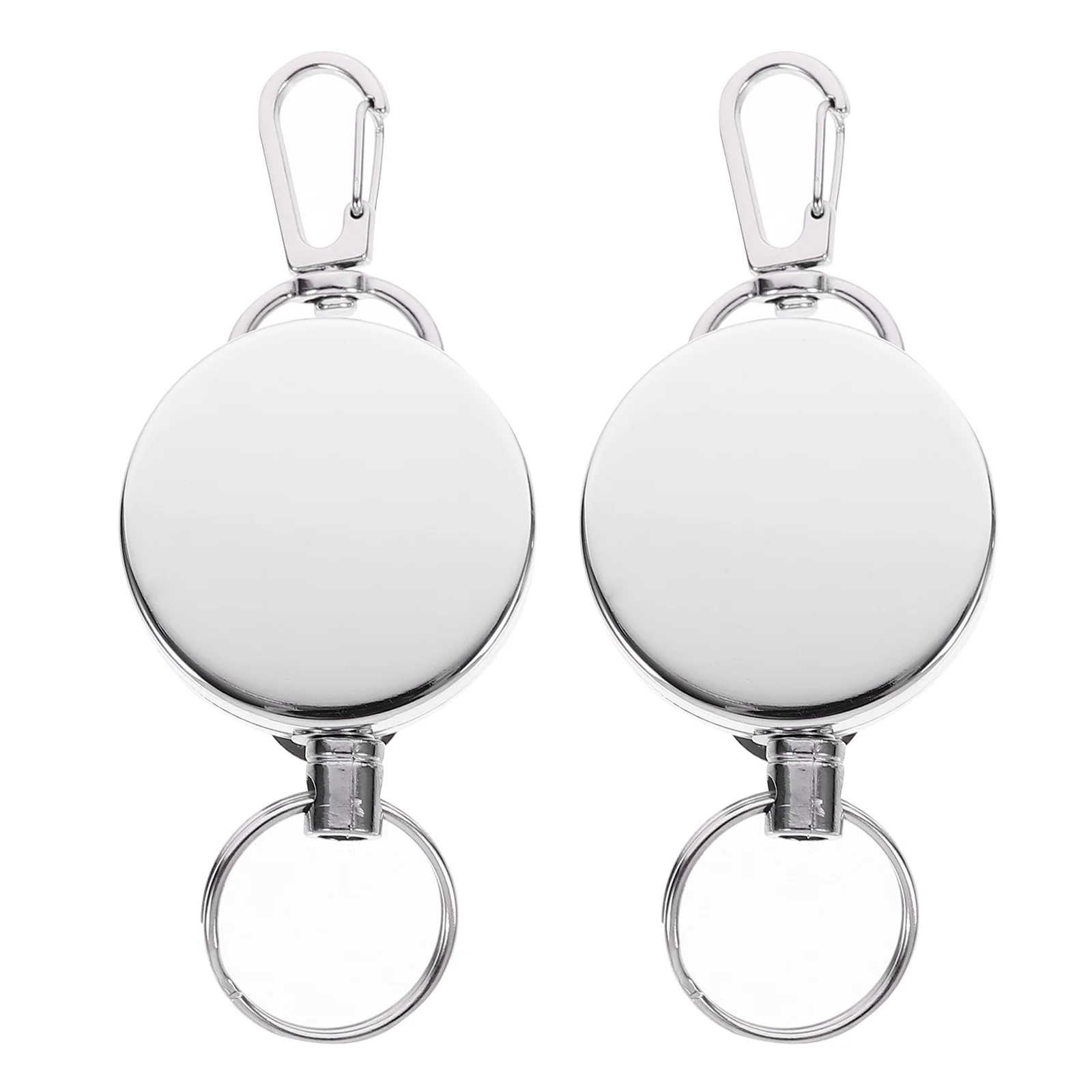 

2 Pcs Wire Rope Puller Key Storage Holder Badge Ring Metal Retractable Keychain