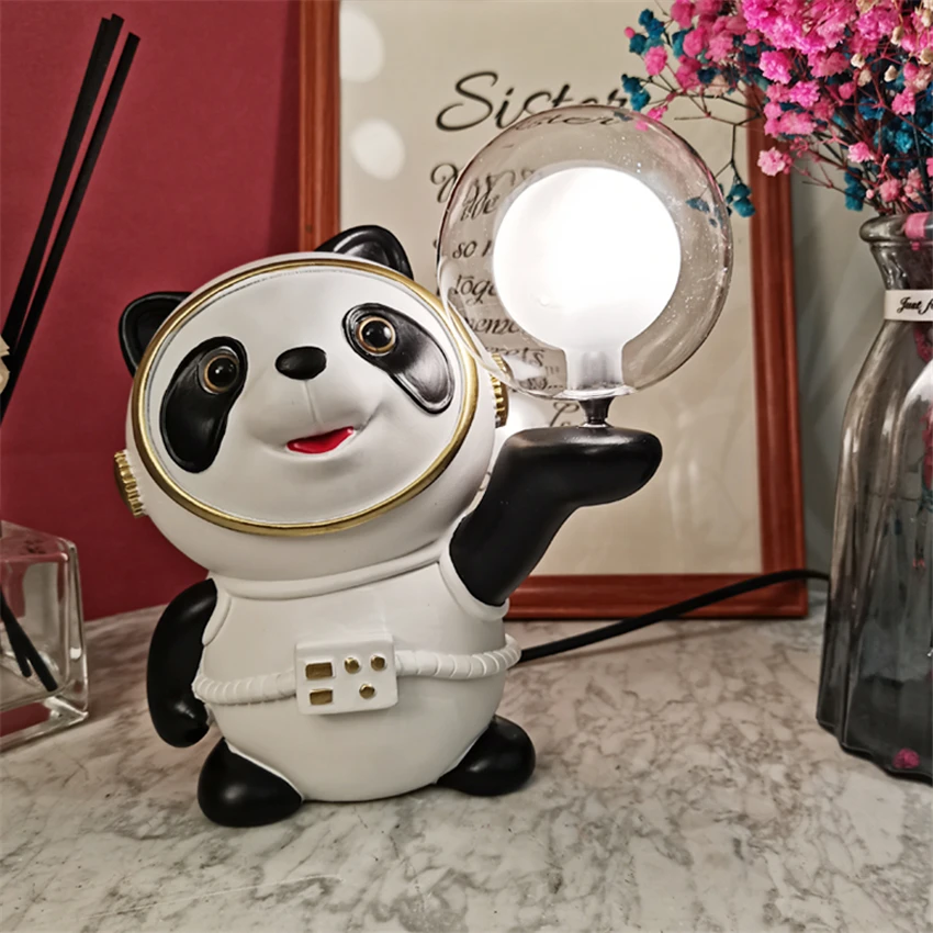 

Nordic Cartoon Panda Shape Children's Room Table Lamp Bedroom Bedside Decoration Light Study Living Room Cute Dimming Desk Lamp