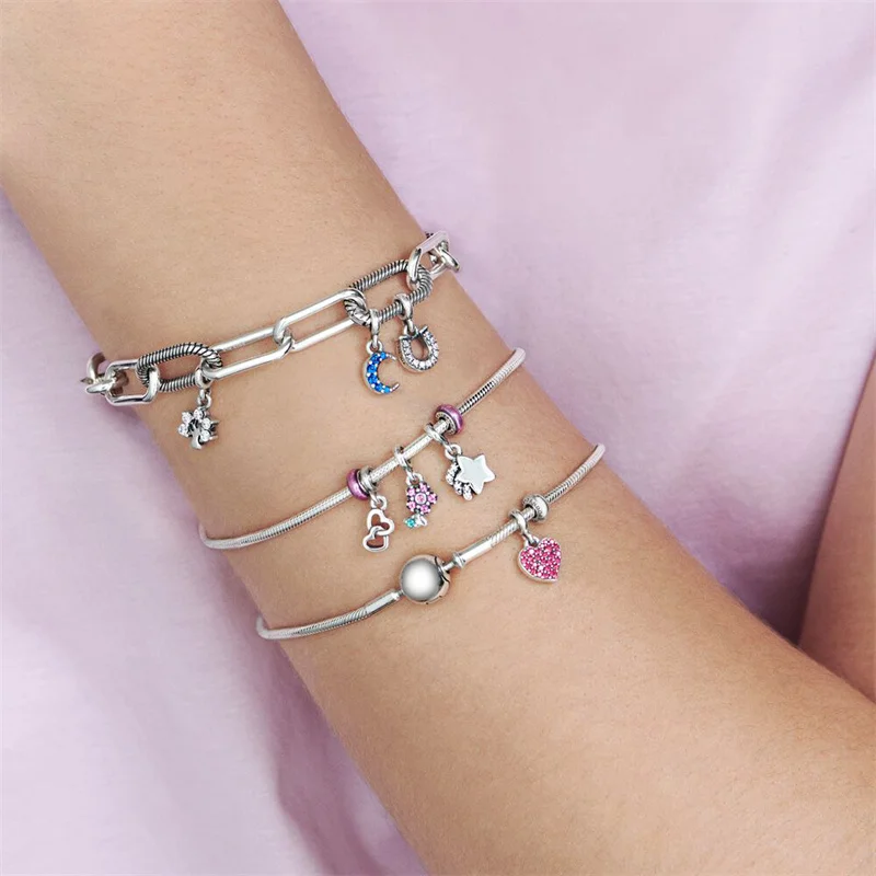 Fits Pandora Me 925 Silver Original Bracelets Chain Punk Style Hand Wrist Christmas Bracelet Clasp Woman Sliver Jewelry Gifts | Украшения и