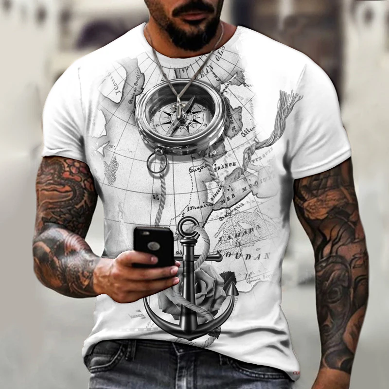 

Summer Compass 3D Printed Men's T-shirts Hip-Hop Style Large Size T-Shirt Round Neck Loose Short Sleeve Clothing XXS-6XL Tops