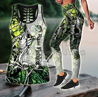 bass fishing green camo 3d printed tank toplegging combo outfit yoga fitness legging women