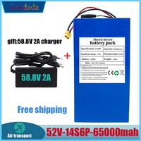 free shipping 52v 14s6p 65000mah 18650 1800w lithium battery for balance car electric bicycle scooter tricycle58 8v 2a charger