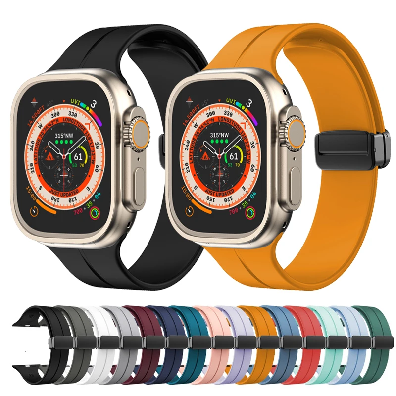 

Магнитный ремешок для Apple watch ultra band 44 мм 45 мм 49 мм 40 мм 41 мм 42 мм 38 мм 45 мм, силиконовый браслет для iWatch Series 7 8 se 6 5 3