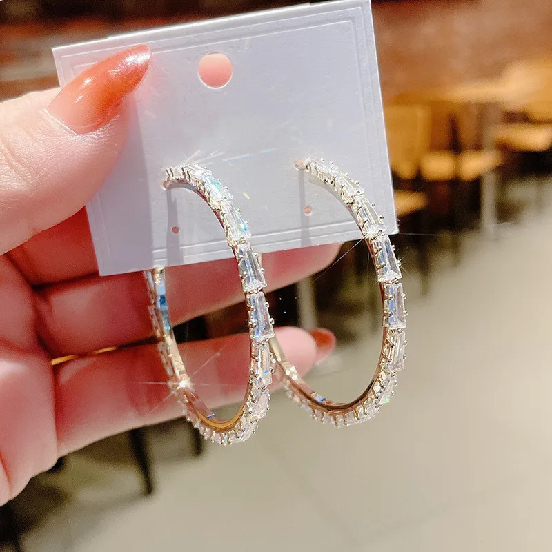 

Copper Set Zircon Large Circle Earrings Women's Jewelry High Quality Accessories Exaggerated Luxury Ear Jewelry for Banquet